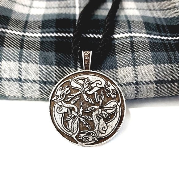 The Shepherd's Knot Jewelry - New Viking Norse Celtic Three Hound Dog Guardian Necklace Silver Black